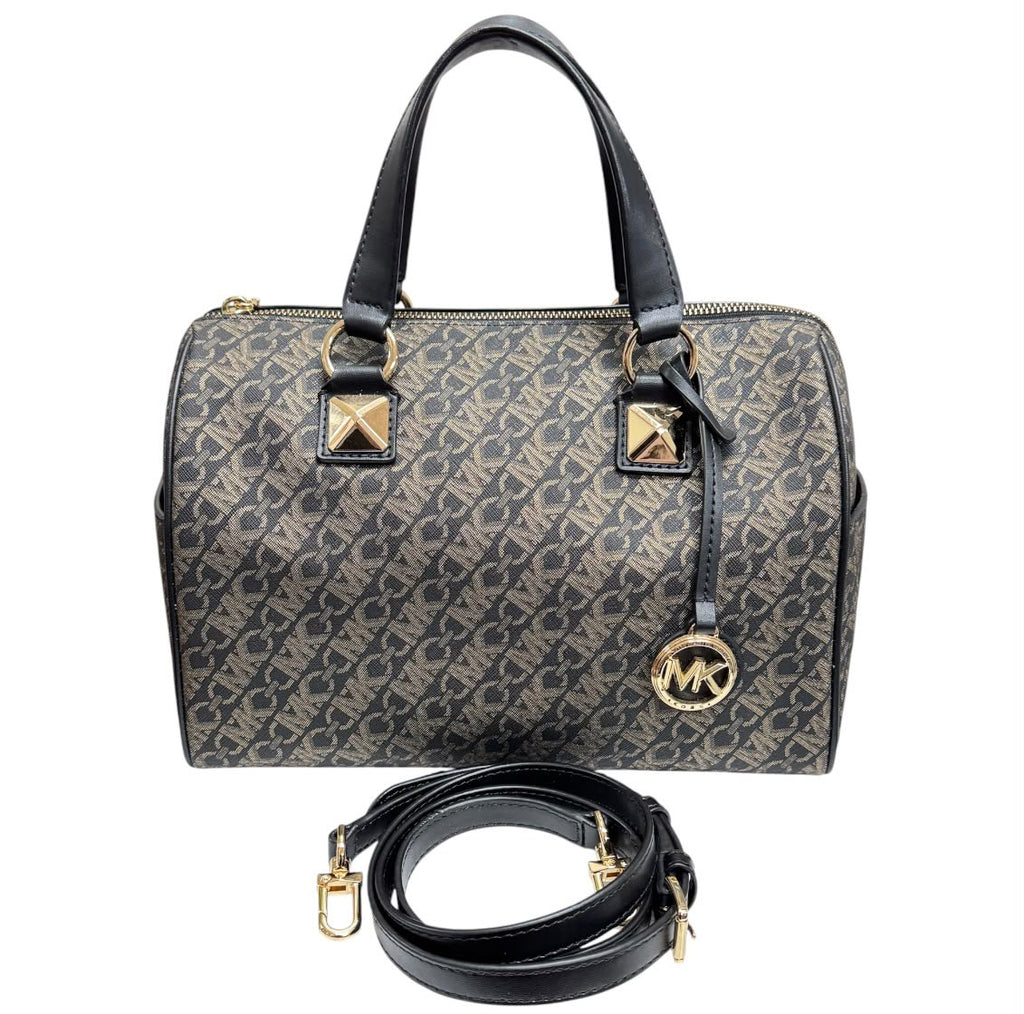 Michael Kors MK Grayson Medium Metallic Empire Signature Logo Satchel With Sling Strap