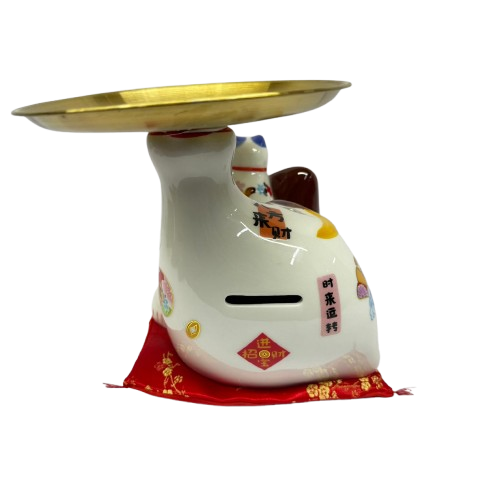 Fortune Cat Coin Bank With Plate