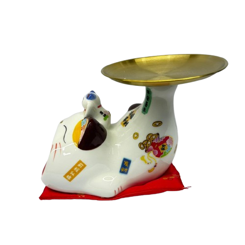Fortune Cat Coin Bank With Plate