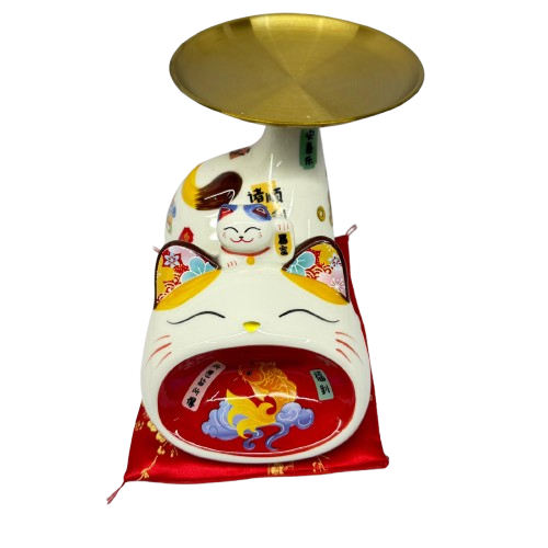 Fortune Cat Coin Bank With Plate