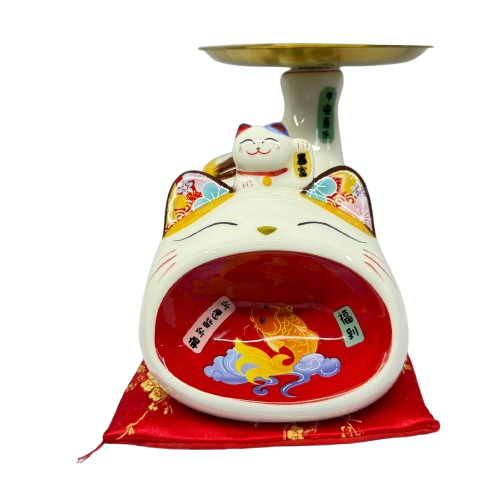 Fortune Cat Coin Bank With Plate Secondary image