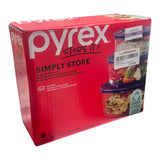 Pyrex 6010170 Simply Store 6-Piece Round Glass Food Storage Set Blue