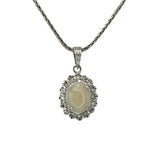 18K White Gold Opal Diamond Pendant With Necklace 4.5G