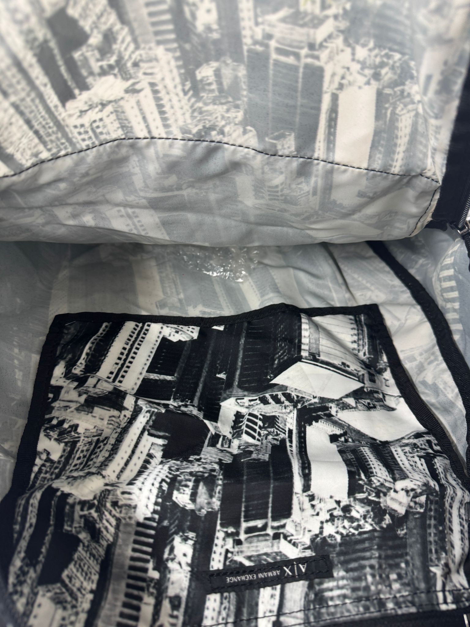 Armani Exchange Backpack Bag Black & White City Scape Design