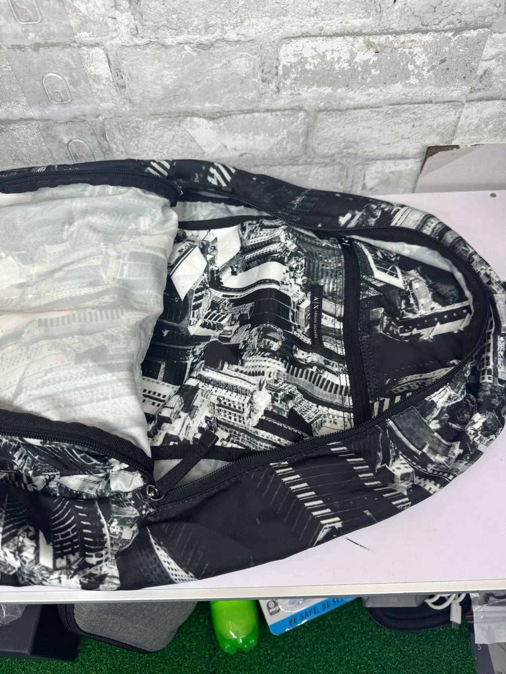 Armani Exchange Backpack Bag Black & White City Scape Design