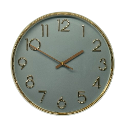 33 × 33cm Round Wall Clock with Gold Numbers & Trim - 23464