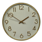 33 × 33cm Round Wall Clock with Gold Numbers & Trim - 23464
