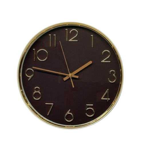 33 × 33cm Round Wall Clock with Gold Numbers & Trim - 23464