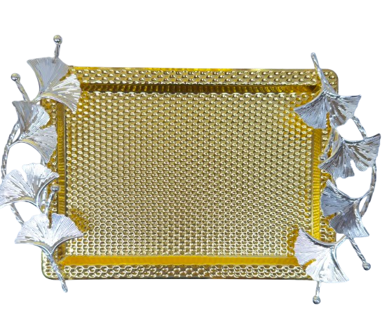 3-Piece Ribbon Serving Tray Stand Set - Silver & Gold