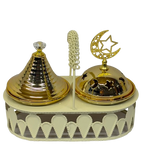 2-Piece White & Gold Incense Burner Set with Container - A5-5