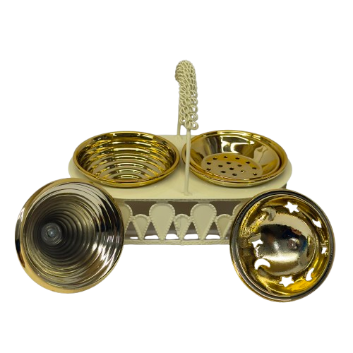 2-Piece White & Gold Incense Burner Set with Container - A5-5