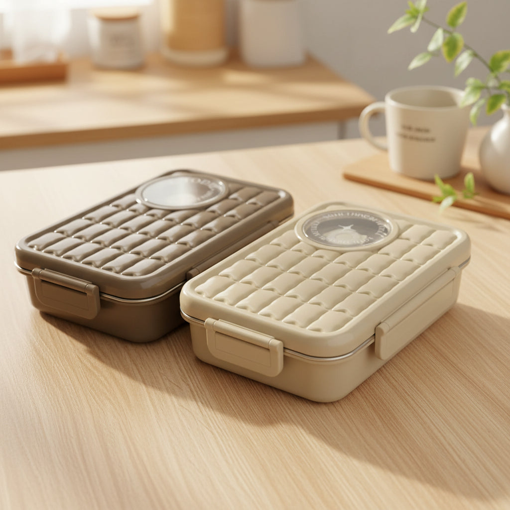 Stainless Steel Lunch Box with Beige Top - MX039