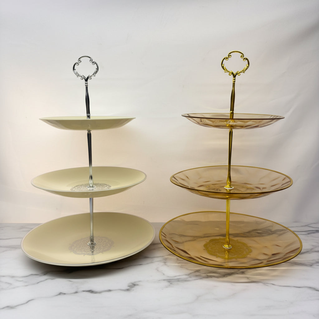 3-Tier Round Serving Tray - Silver & Cream - MX063 Main image