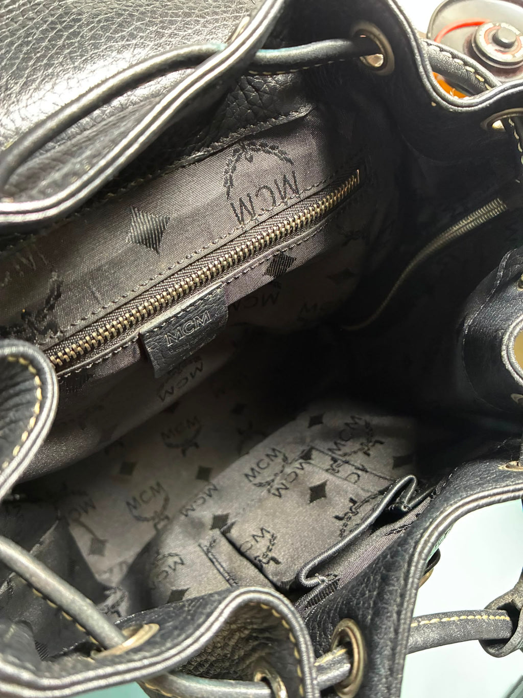 MCM Black Pebbled Leather Mini Drawstring Backpack