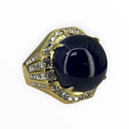 Diamond Sapphire Men's Ring 750 Yellow Gold 27.2gm