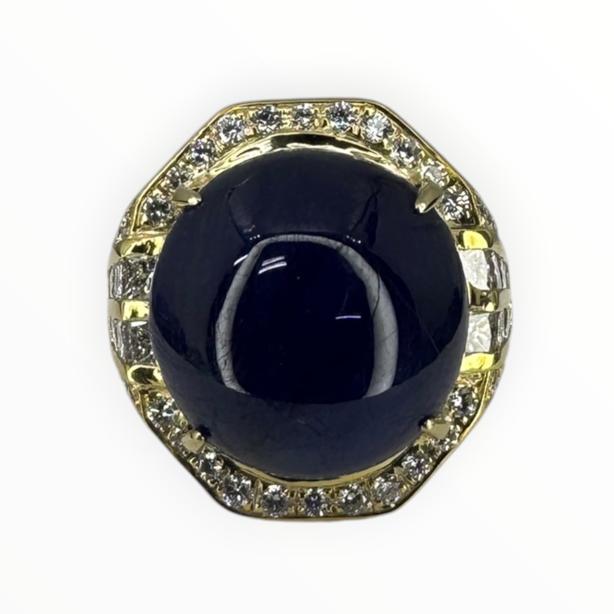 Diamond Sapphire Men's Ring 750 Yellow Gold 27.2gm Secondary image