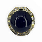 Diamond Sapphire Men's Ring 750 Yellow Gold 27.2gm