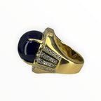 Diamond Sapphire Men's Ring 750 Yellow Gold 27.2gm