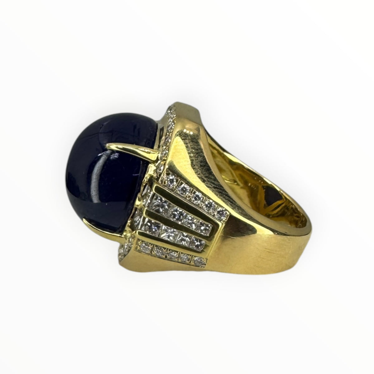 Diamond Sapphire Men's Ring 750 Yellow Gold 27.2gm