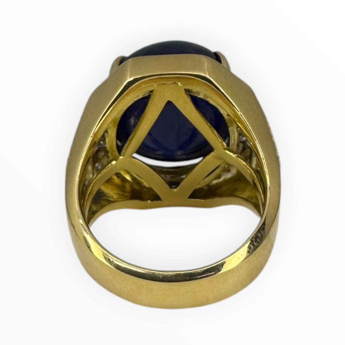 Diamond Sapphire Men's Ring 750 Yellow Gold 27.2gm