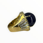 Diamond Sapphire Men's Ring 750 Yellow Gold 27.2gm