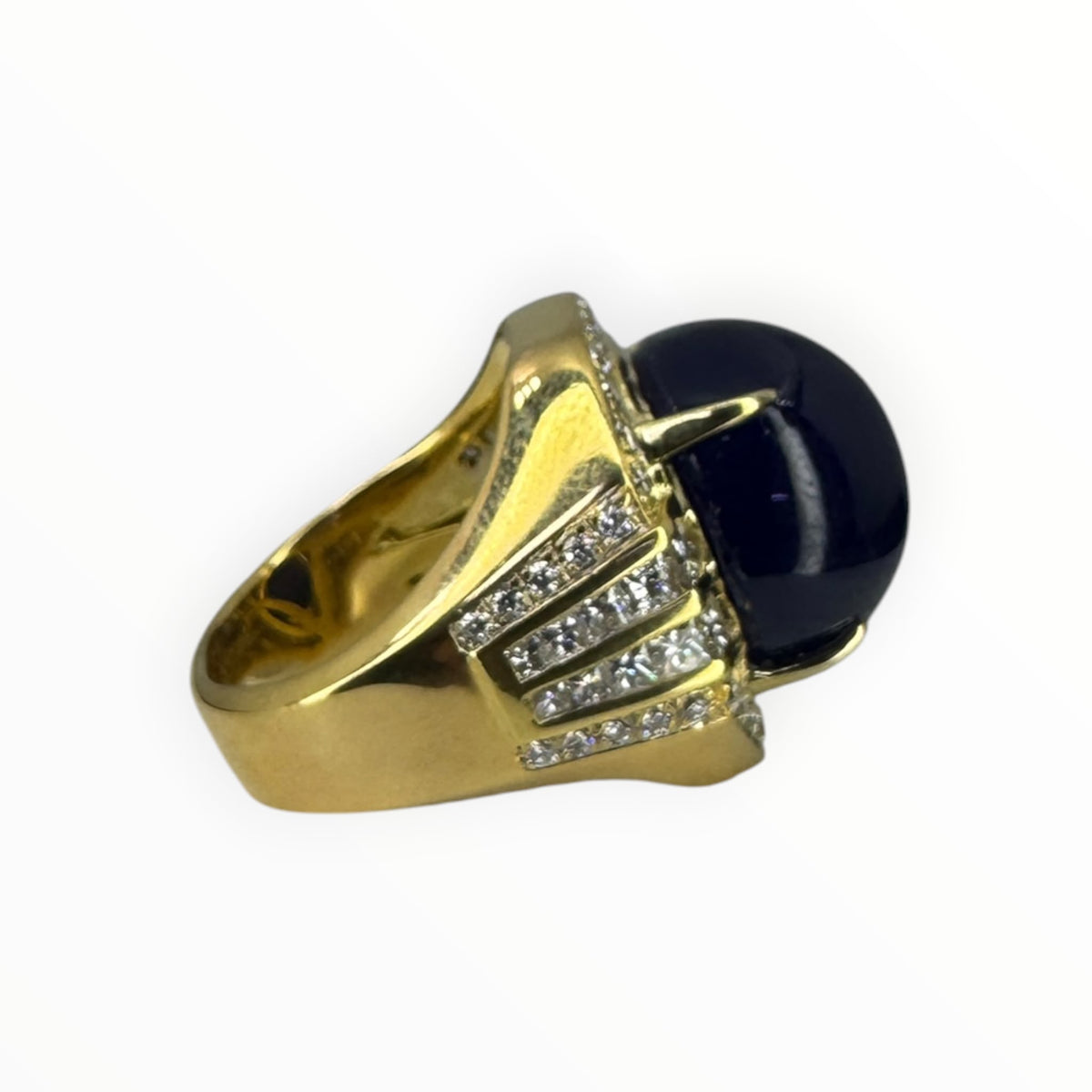 Diamond Sapphire Men's Ring 750 Yellow Gold 27.2gm