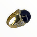 Diamond Sapphire Men's Ring 750 Yellow Gold 27.2gm
