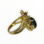 Natural Green Jadeite 'A' With Ruby Lady's Ring 18K Yellow Gold