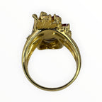 Natural Green Jadeite 'A' With Ruby Lady's Ring 18K Yellow Gold