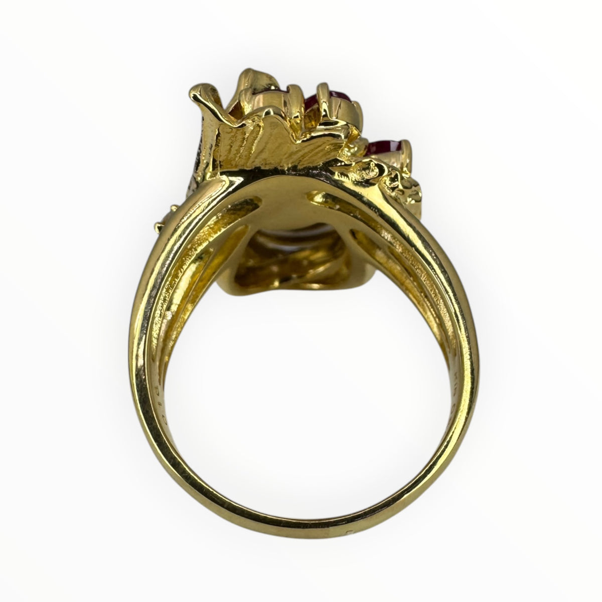 Natural Green Jadeite 'A' With Ruby Lady's Ring 18K Yellow Gold