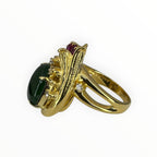 Natural Green Jadeite 'A' With Ruby Lady's Ring 18K Yellow Gold