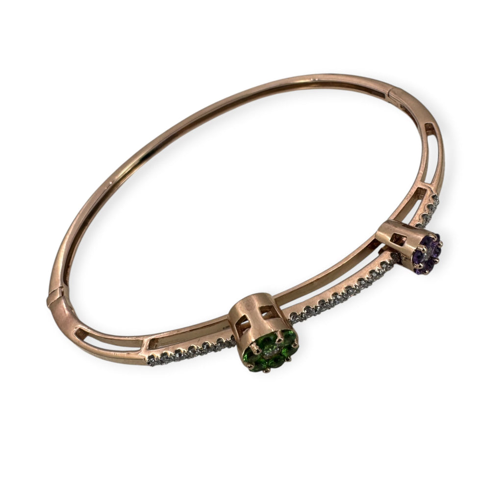 Bangle 14k Rose Gold Diamond , Purple and Green Gemstone