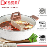 DESSINI ITALY 30CM Euro Maifan Stone Casserole Induction Double Flavor Divider Hot Pot Steamboat Bowl Pan Cookware PERIUK EUB-30-2F