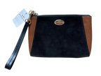 Coach Morgan F64848 Clutch Wristlet Black Saddle Brown Leather