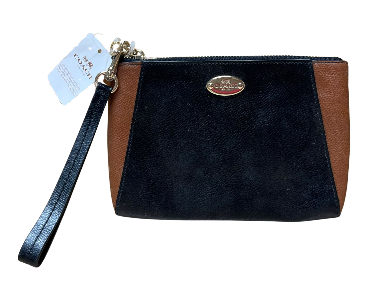 Coach Morgan F64848 Clutch Wristlet Black Saddle Brown Leather