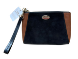 Coach Morgan F64848 Clutch Wristlet Black Saddle Brown Leather