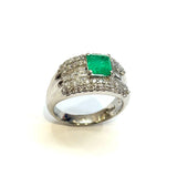 PT900 Emerald & Diamond Ring