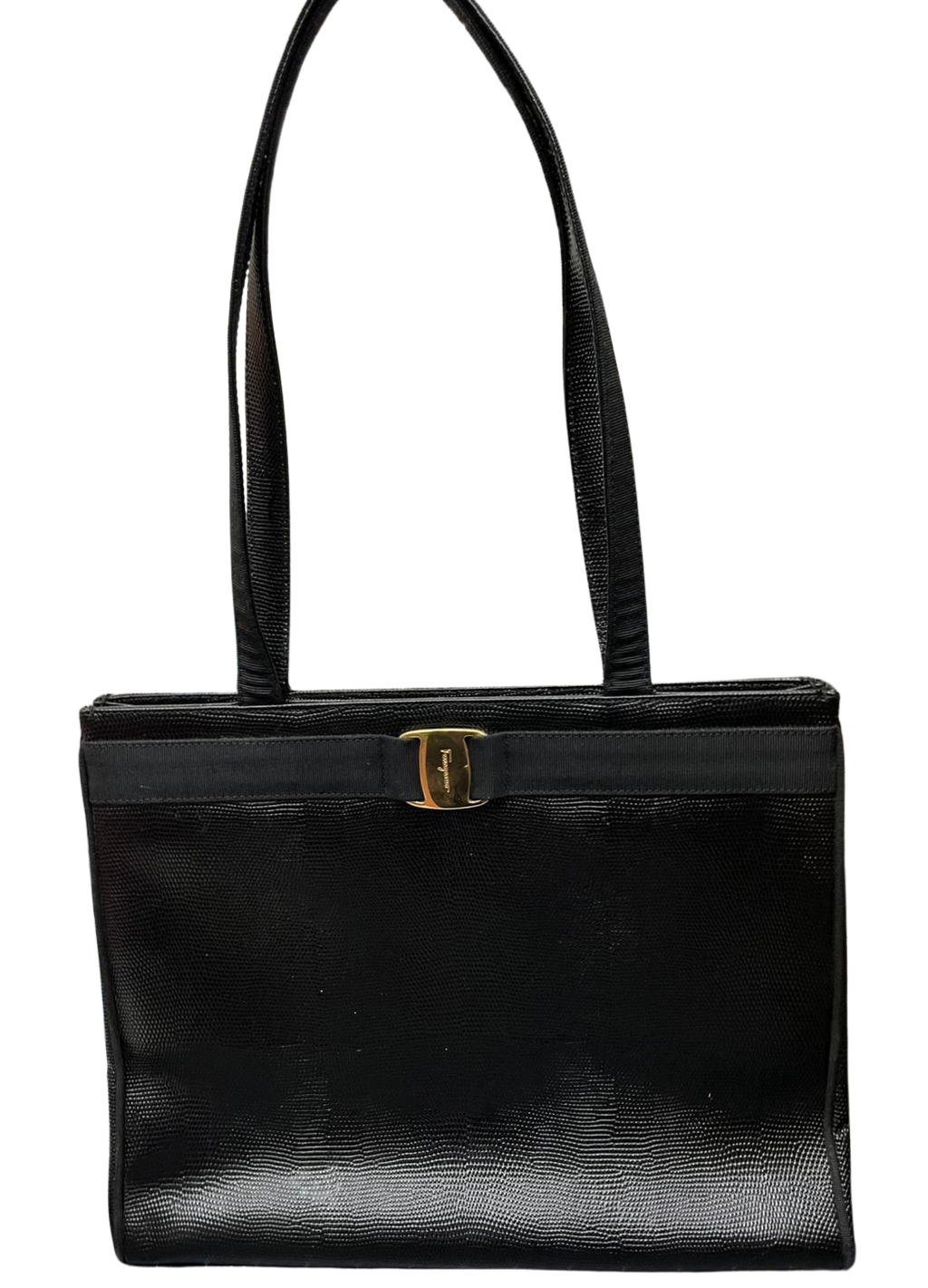 Salvatore Ferragamo Vara Bow Top Handle Tote Bag Black Leather.