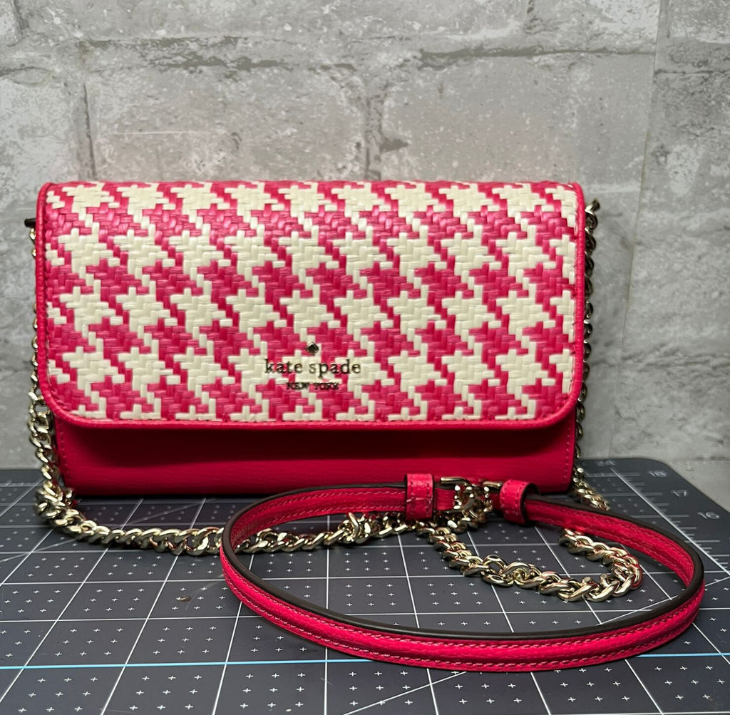 Kate Spade Darcy Chain Wallet Crossbody Pink Houndstooth