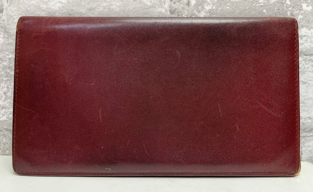 CARTIER Bordeaux Leather Bifold Long Wallet Purse Card Case