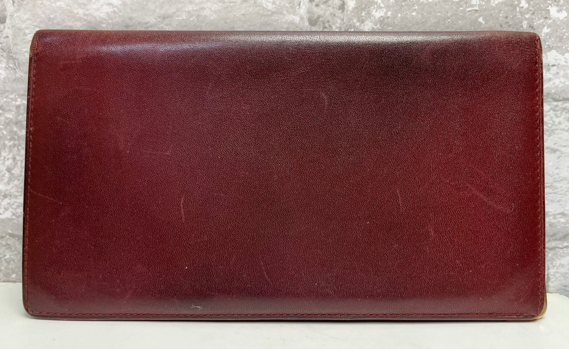 CARTIER Bordeaux Leather Bifold Long Wallet Purse Card Case