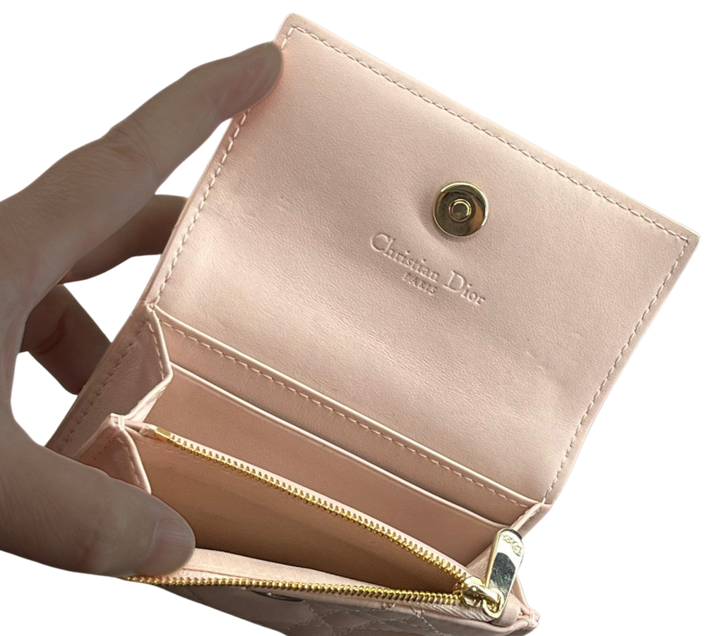 Dior My Dior Glycine Wallet Powder Pink Cannage Lambskin With D I O R Charms