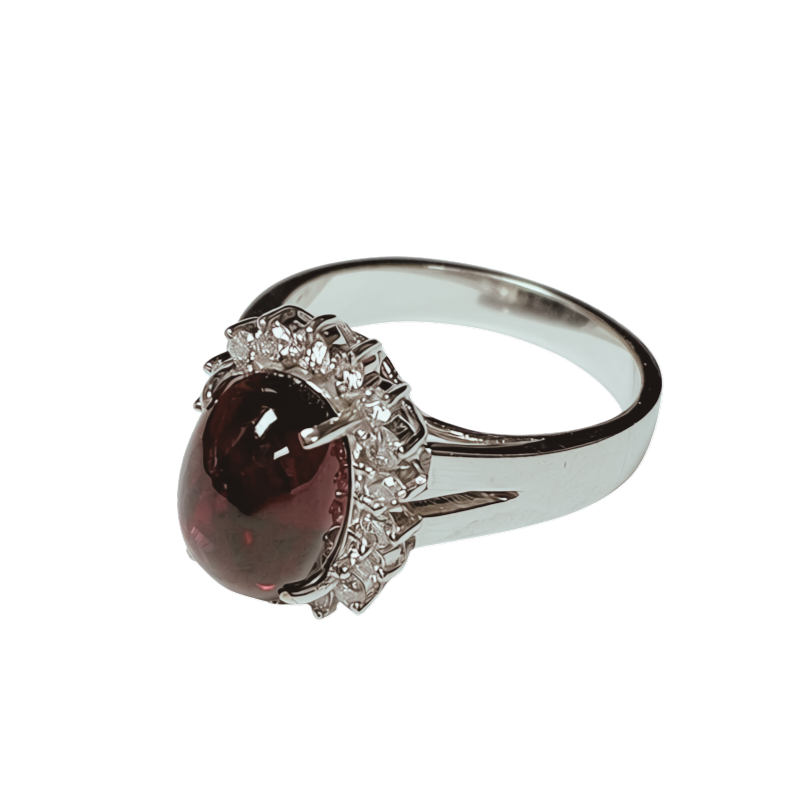 750WG Red Gemstone Halo Ring 5.8GM Secondary image