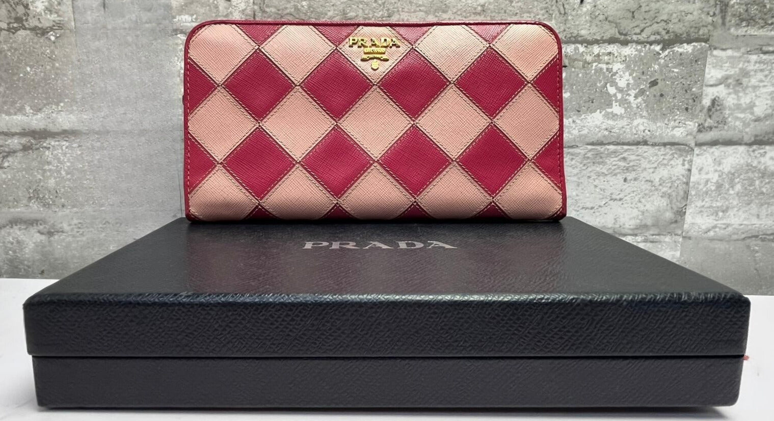 Prada Check Saffiano Leather Wallet Pink Main image
