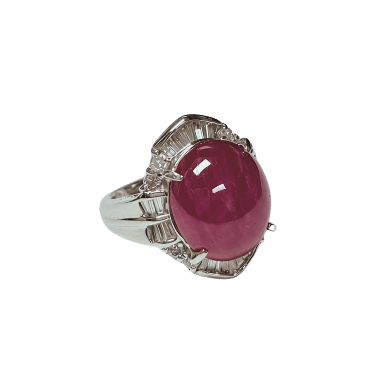 PT900 Ballerina Cocktail Star Ruby With Tapered Baguettes And Round Brilliant Diamonds 13.7G Secondary image