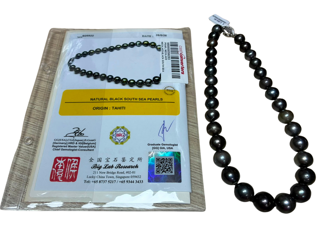 Tahitian Cultured Black South Sea Pearl Necklace 11.4 To 14.4MM