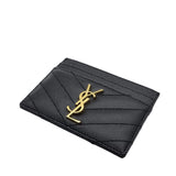 SAINT LAURENT YSL Cassandre Matelasse Card Case In Grain De Poudre Embossed Leather Black 423291