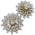 Gold Tone Metal Vintage Crystal Starburst Clip On Earring