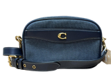 Coach Camera Bag Navy With Canvas Body And Leather Trim CJ848