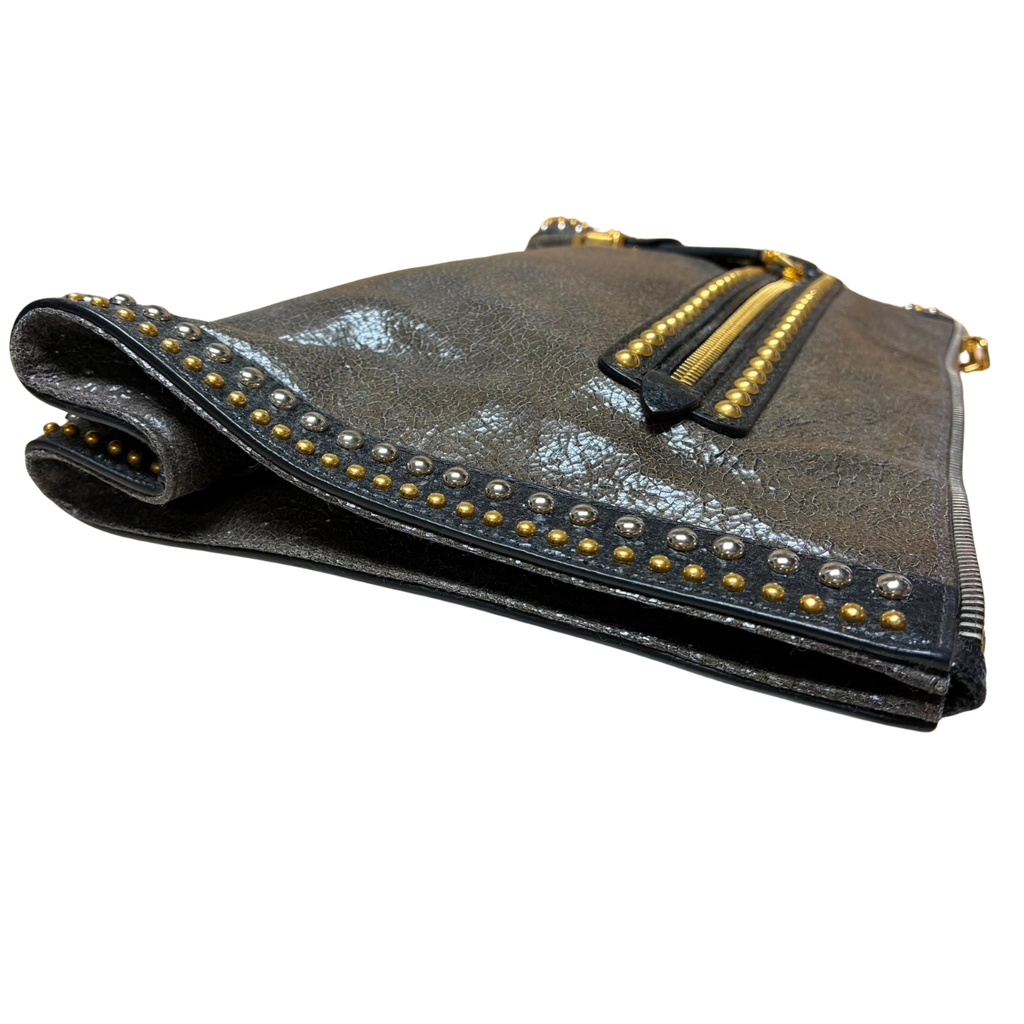 Prada Leather Craquele Studded Clutch